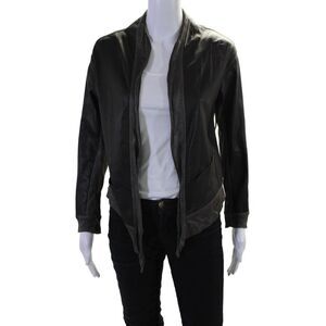 Florens Women's Long Sleeves Open Front Leather Trim Jacket Black Size XS